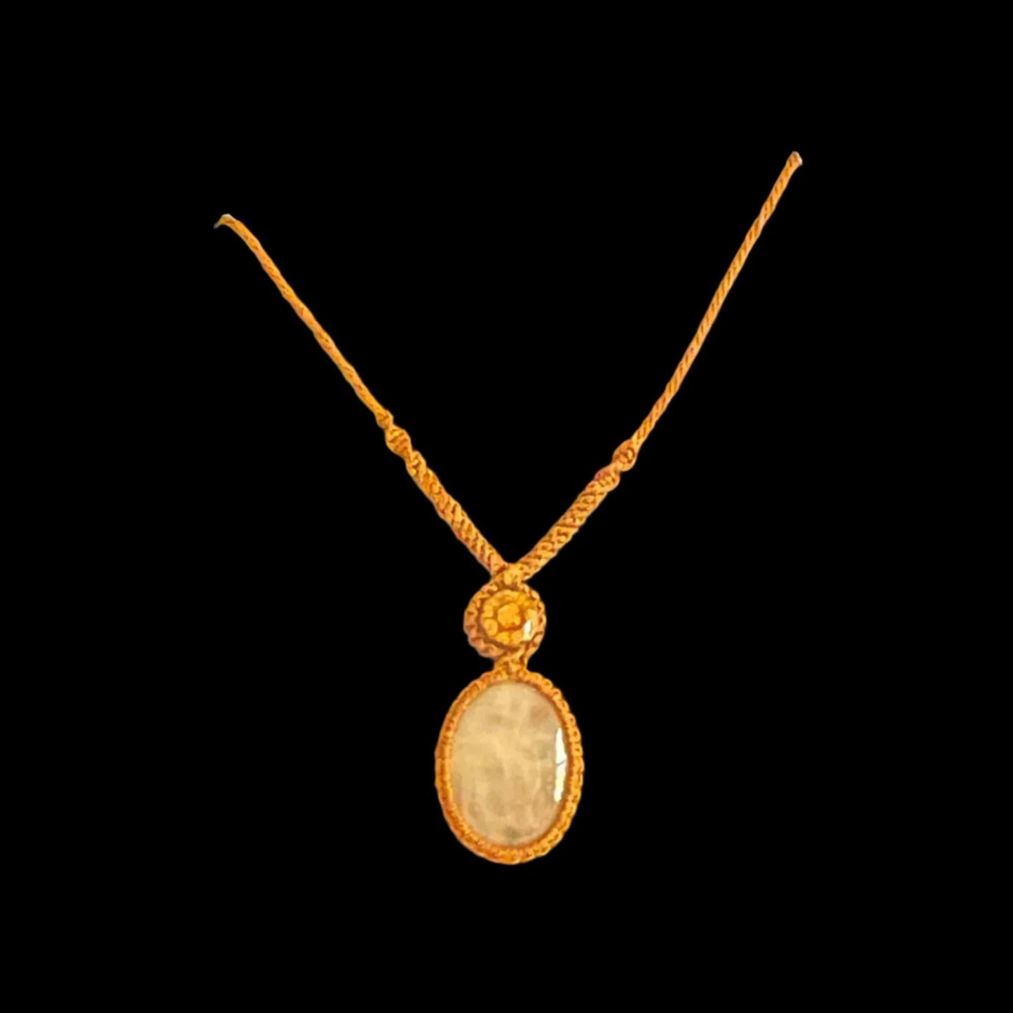 Macrame Necklace Ayahuasca Vine and Rose Quartz Hand Crafted by Shipibo in Amazon Basin Peru MN52503