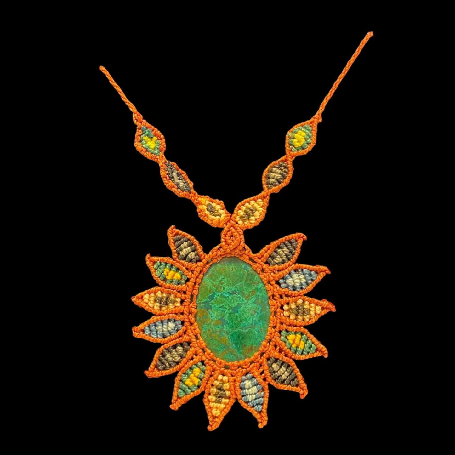 Macrame Necklace Peruvian Turquoise Hand Crafted by Shipibo in Amazon Basin Peru MN52511