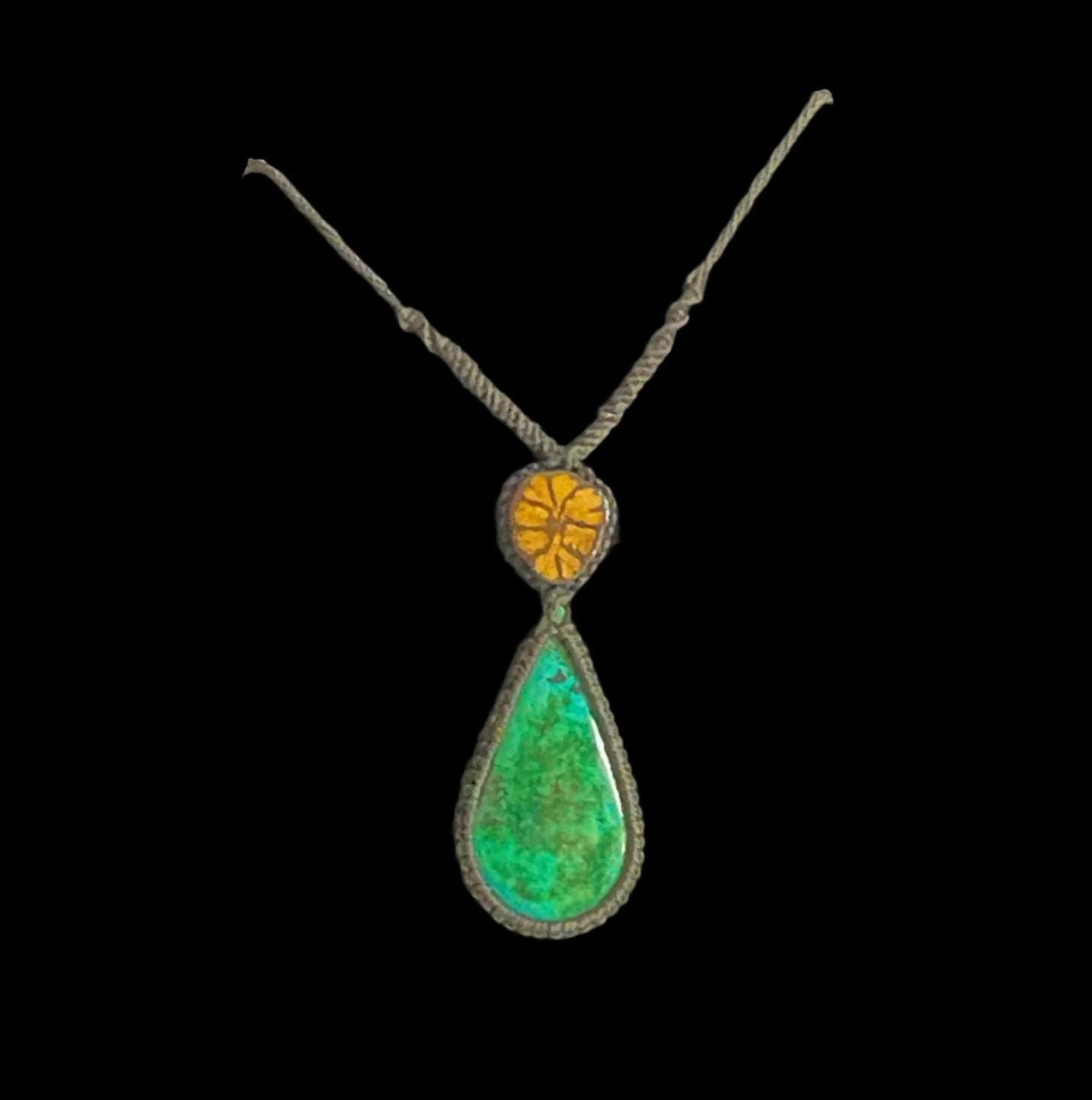 Macrame Necklace Ayahuasca Vine Peruvian Turquoise Hand Crafted by Shipibo in Amazon Basin Peru MN52505