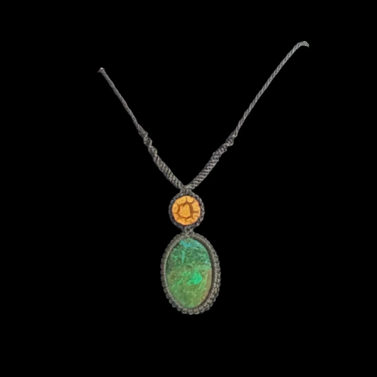 Macrame Necklace Ayahuasca Vine Peruvian Turquoise Hand Crafted by Shipibo in Amazon Basin Peru MN52506