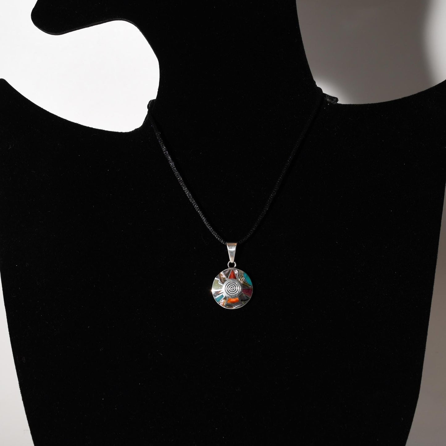 Inca Calendar Pendant with Stone Inlay Peru 950 Silver Sacred Valley P52539