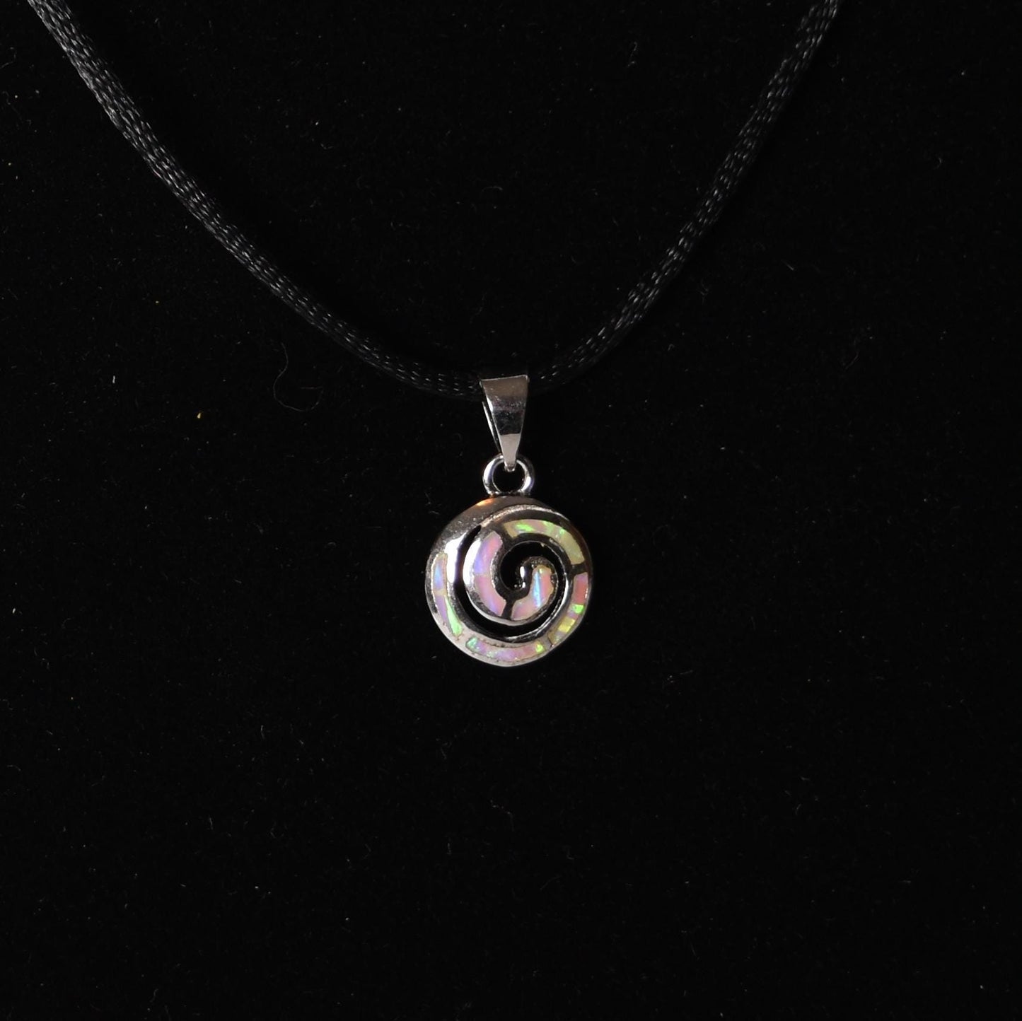 Small Pachamama Spiral Pendant Sterling Silver with Opal Inlay PSJ2
