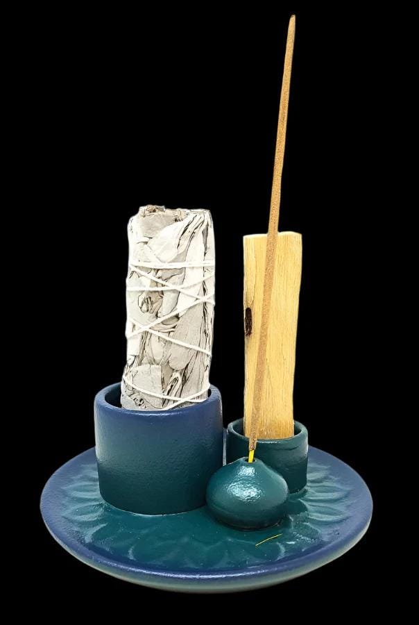 Hand Glazed Ceramic Incense Smudge and Palo Santo Burner in Red or Blue