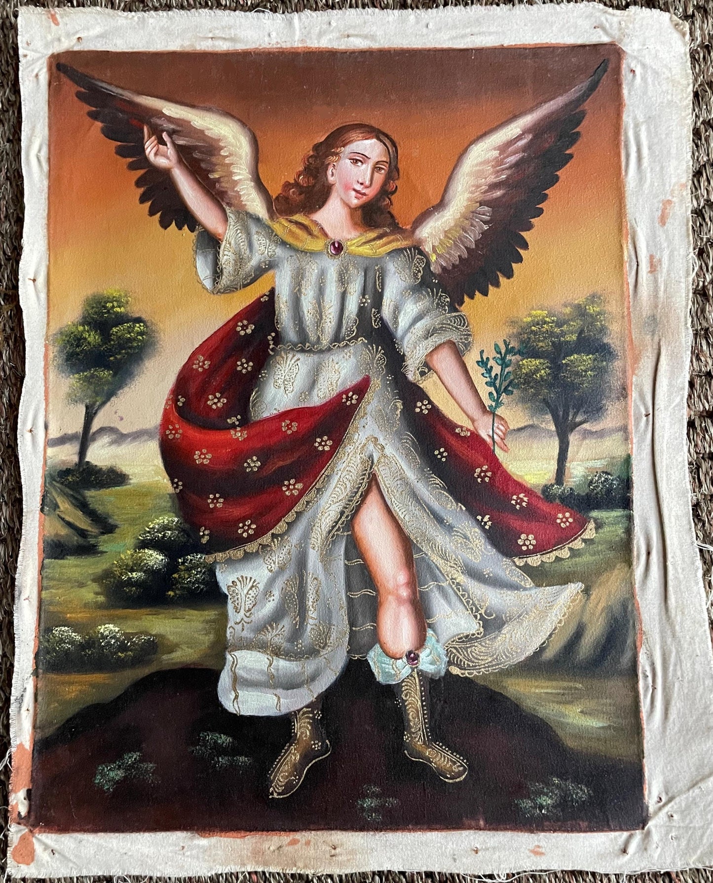 Archangel Gabriel Original Painting Oil on Canvas Cusco School 11 1/2 x 15 1/2 CS52538
