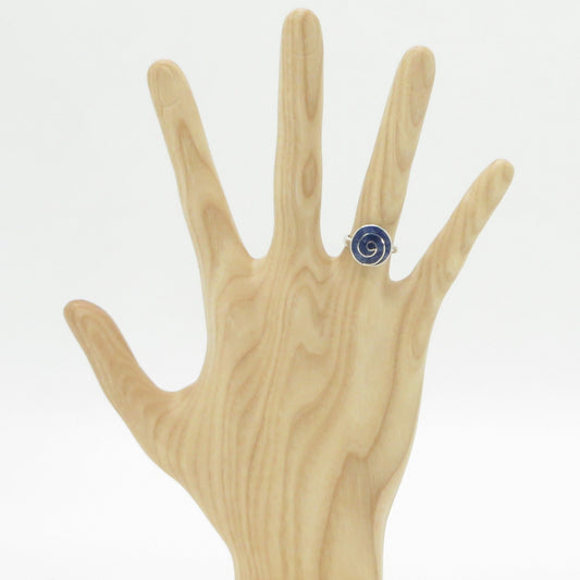 Incan Patterns Pachamama Spiral Ring Stone Inlay Size 4 adjustable Peru 950 Silver Sacred Valley RH12 - Shaman Things