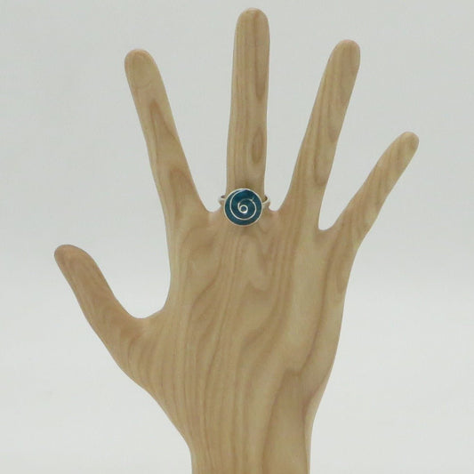 Incan Patterns Pachamama Spiral Ring Stone Inlay Size 8 adjustable Peru 950 Silver Sacred Valley RH11 - Shaman Things