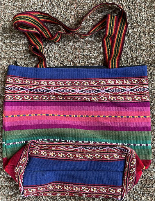 Large Chinchero Shoulder Bag Handwoven on Loom Zippered Andean Textile Sacred Valley Peru CHB105 - Shaman Things