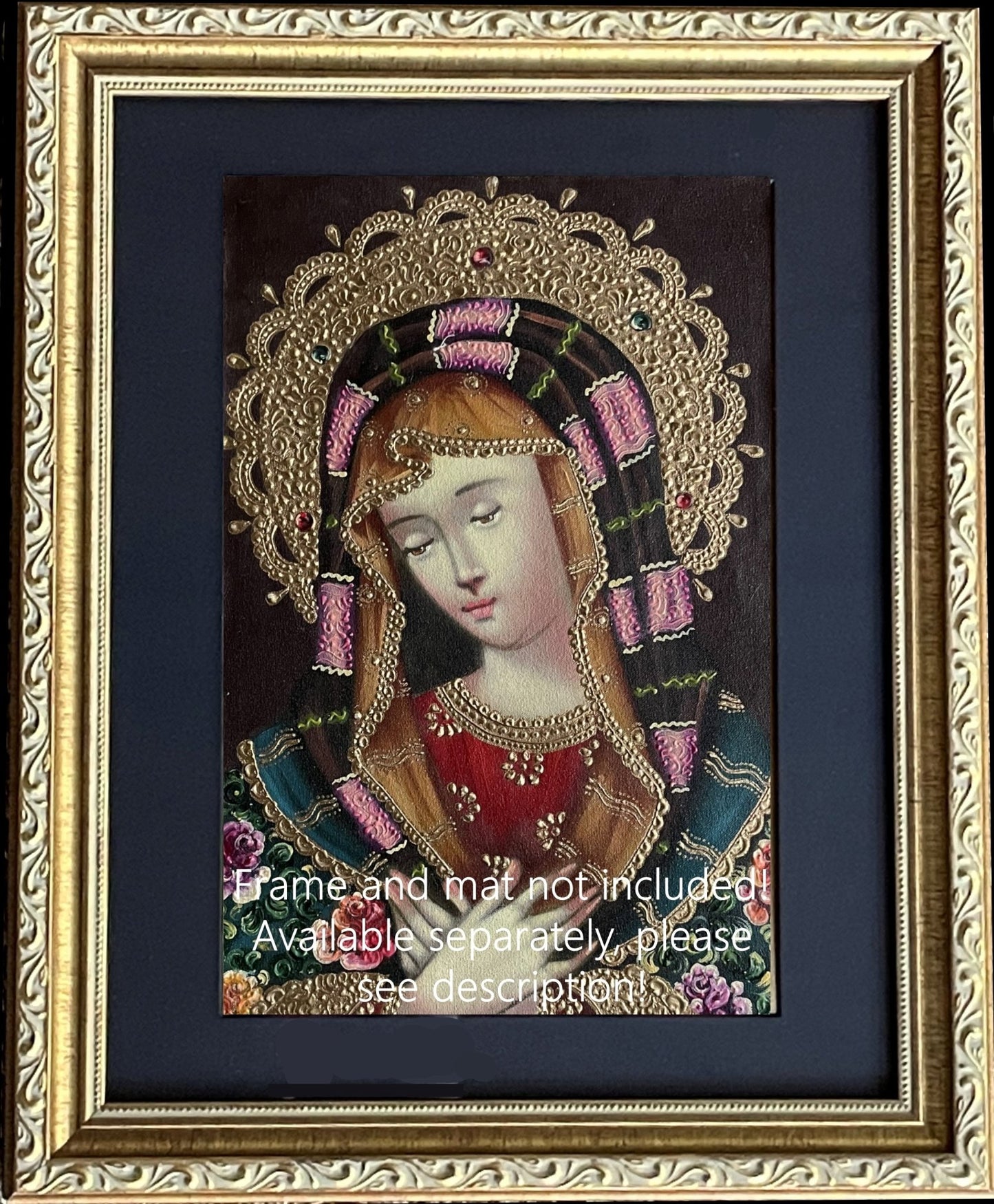 Madonna Virgin Mary Original Painting Oil on Canvas Cusco School 7 3/8 x 11 1/4 CS52523 - Shaman Things
