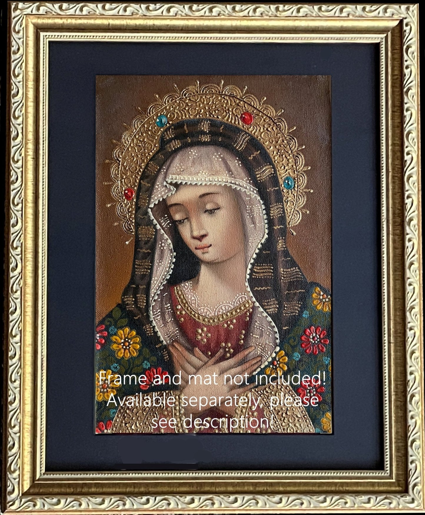 Madonna Virgin Mary Original Painting Oil on Canvas Cusco School 7 3/8 x 11 1/4 CS52532 - Shaman Things