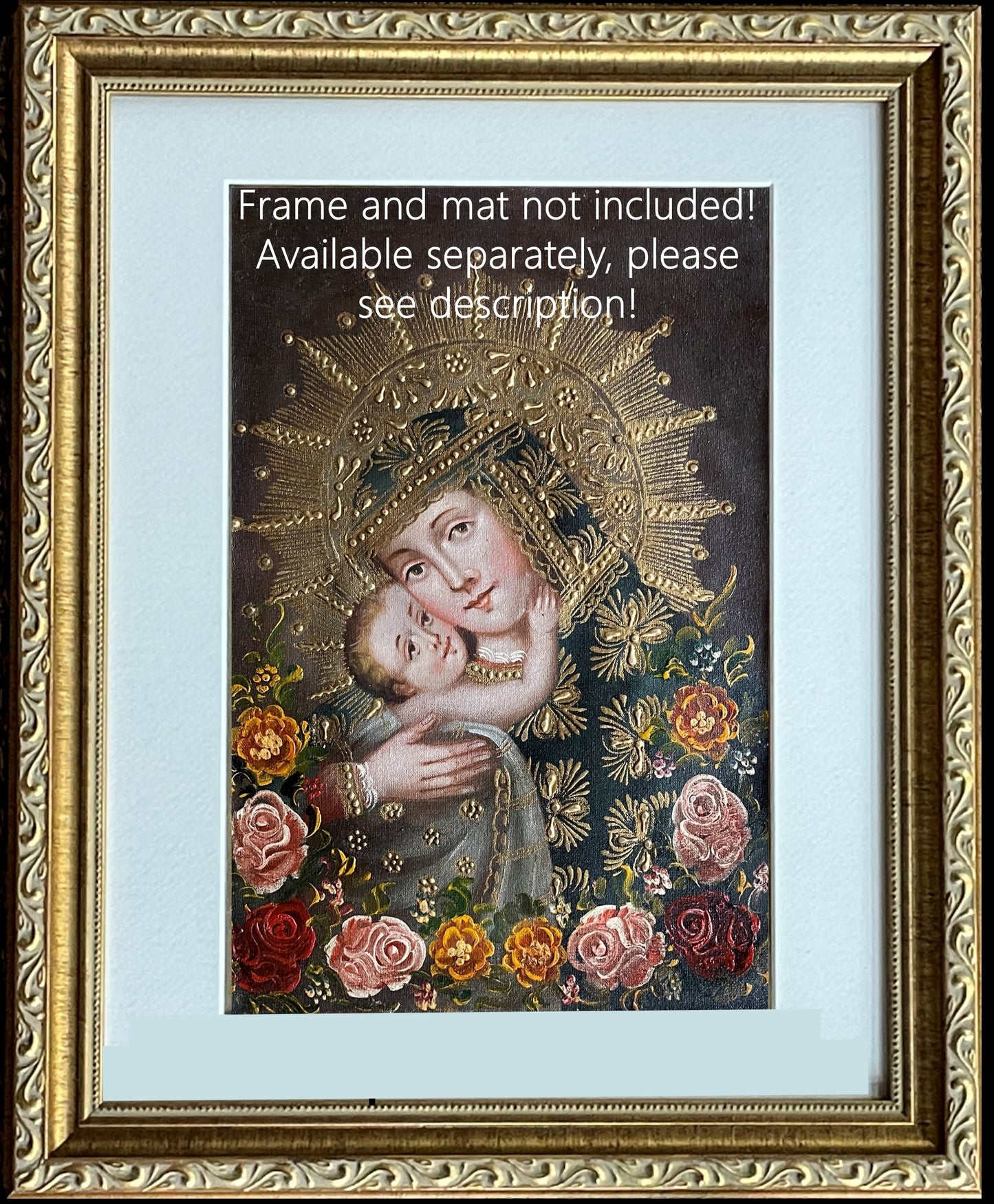 Madonna and Child Original Painting Oil on Canvas Cusco School 7 3/8 x 11 1/4 CS52506