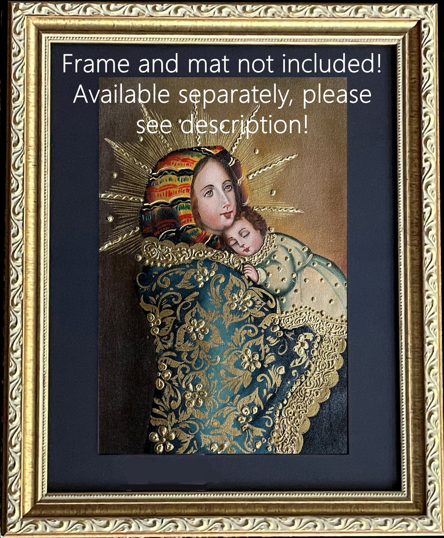 Madonna and Child Original Painting Oil on Canvas Cusco School 7 3/8 x 11 1/4 CS52511