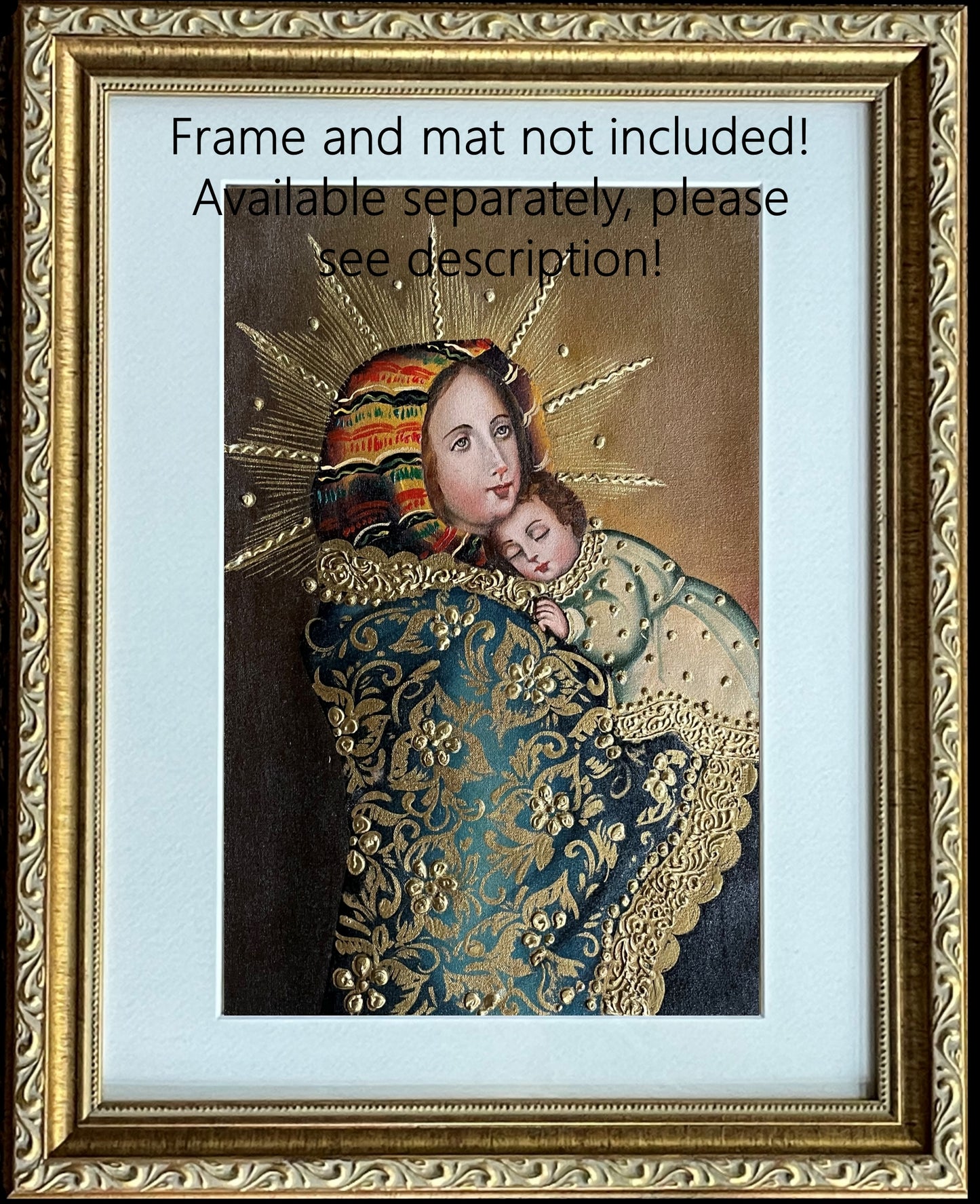 Madonna and Child Original Painting Oil on Canvas Cusco School 7 3/8 x 11 1/4 CS52511