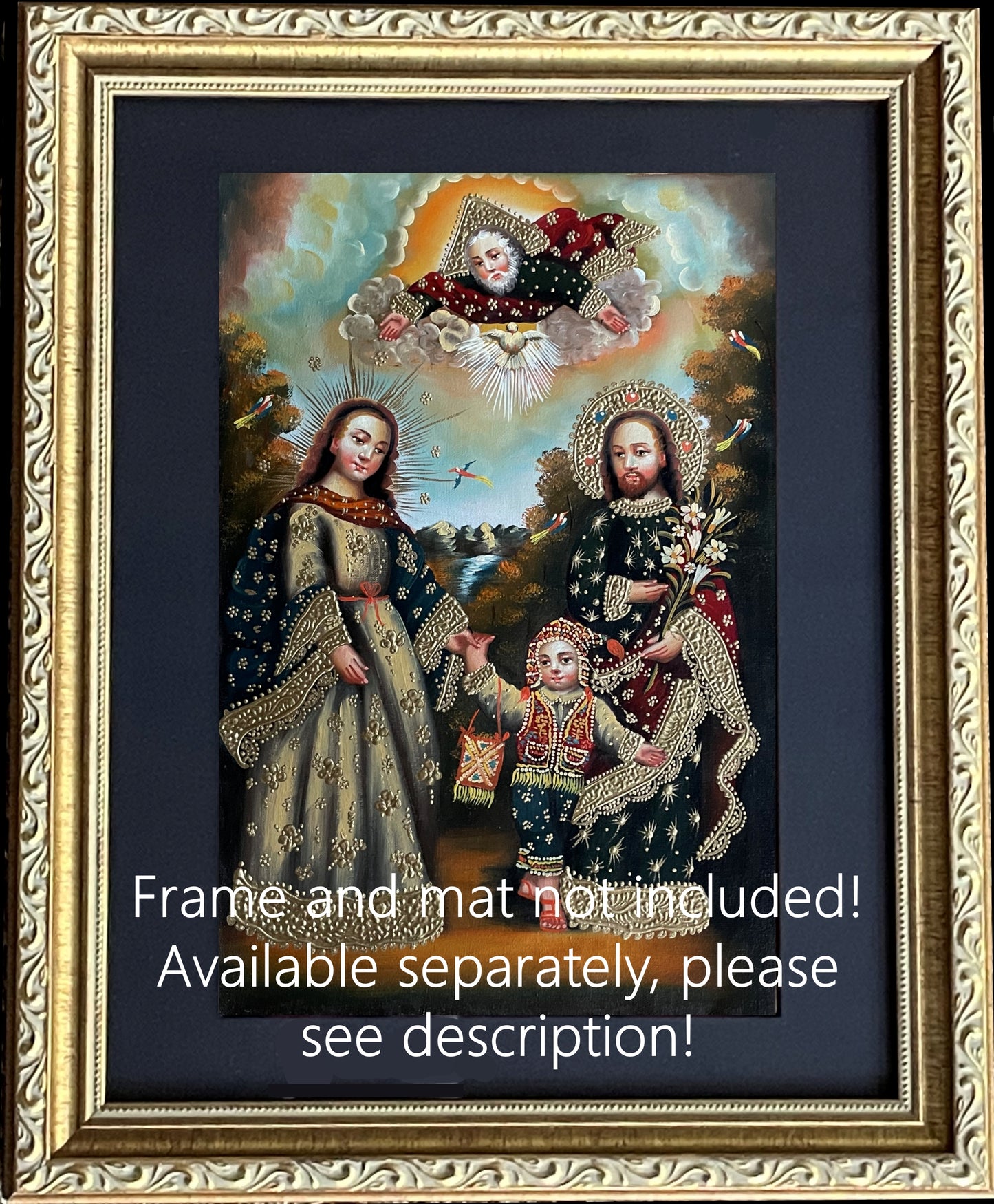 Sacred Family Original Painting Oil on Canvas Cusco School 7 3/8 x 11 1/4 CS52513