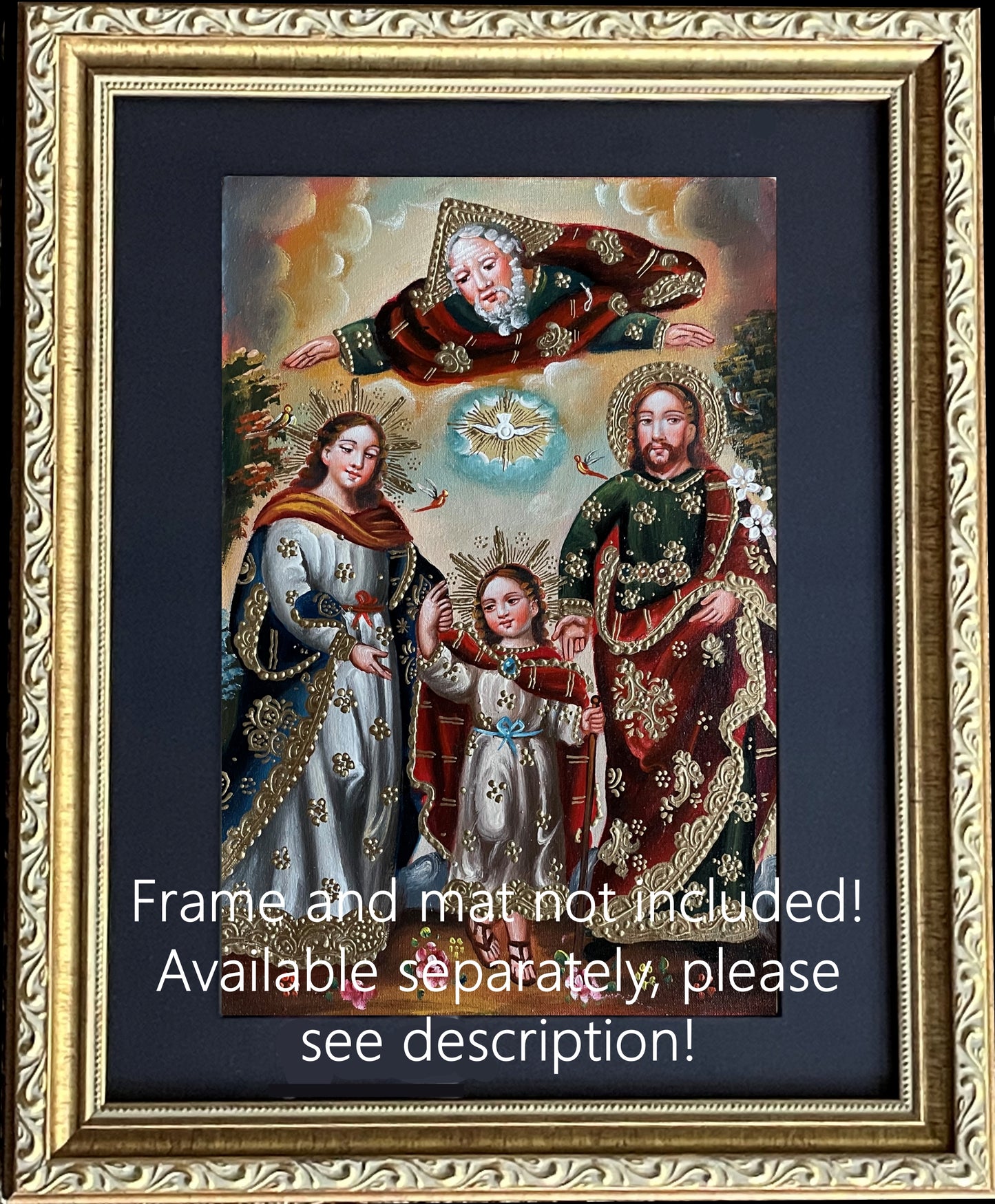Sacred Family Original Painting Oil on Canvas Cusco School 7 3/8 x 11 1/4 CS52515