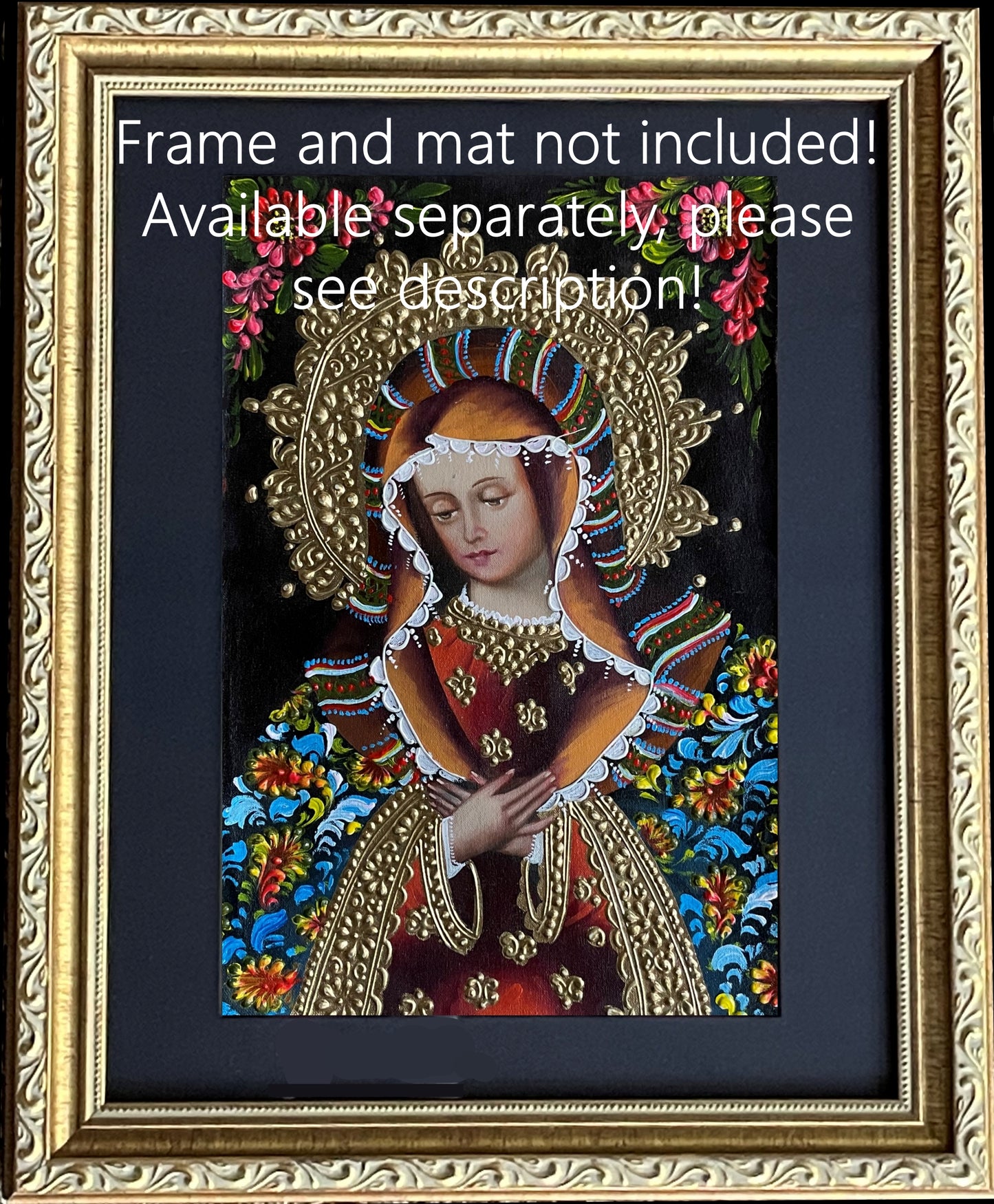 Madonna Virgin Mary Original Painting Oil on Canvas Cusco School 7 3/8 x 11 1/4 CS52516