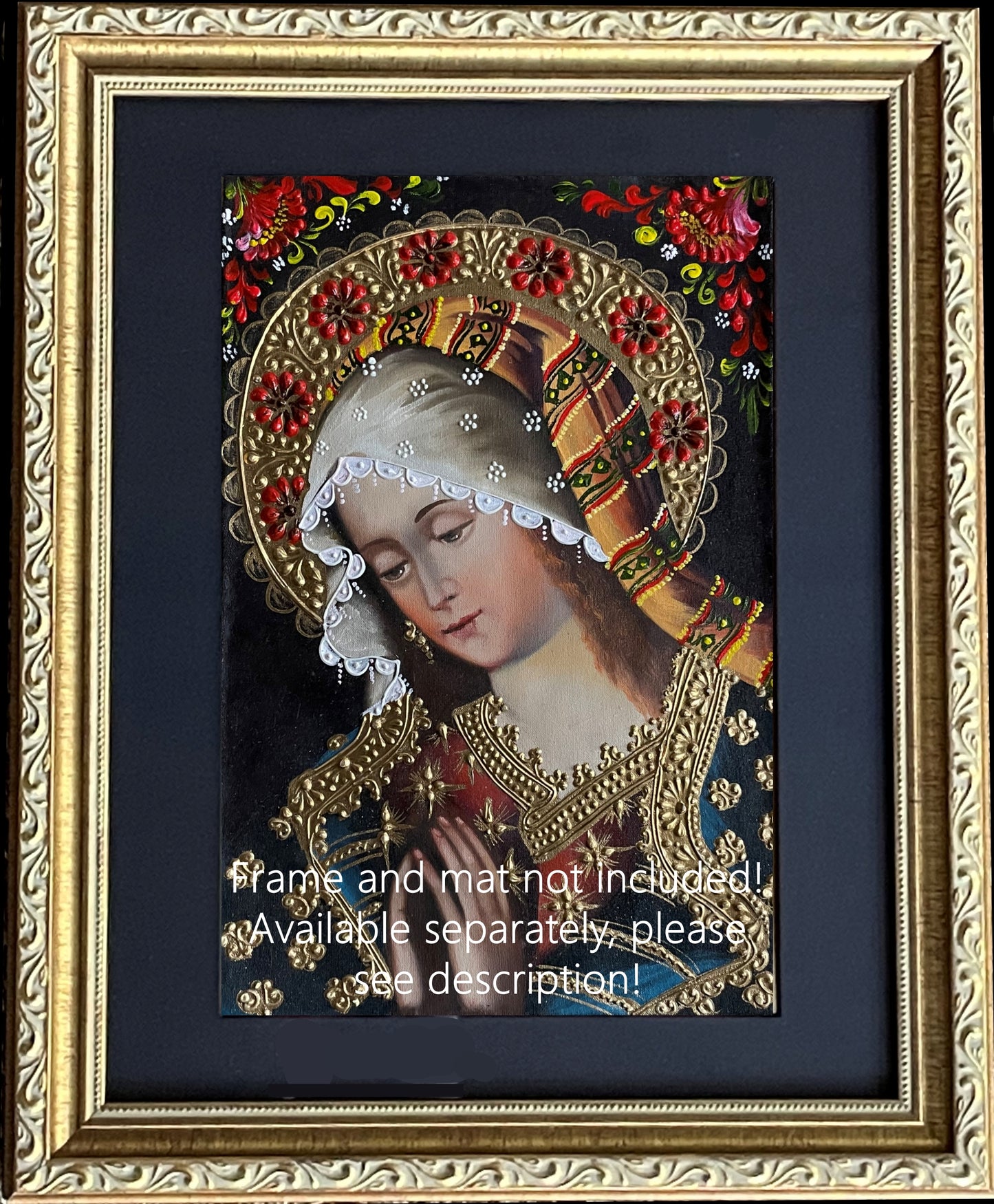 Madonna Virgin Mary Original Painting Oil on Canvas Cusco School 7 3/8 x 11 1/4 CS52517