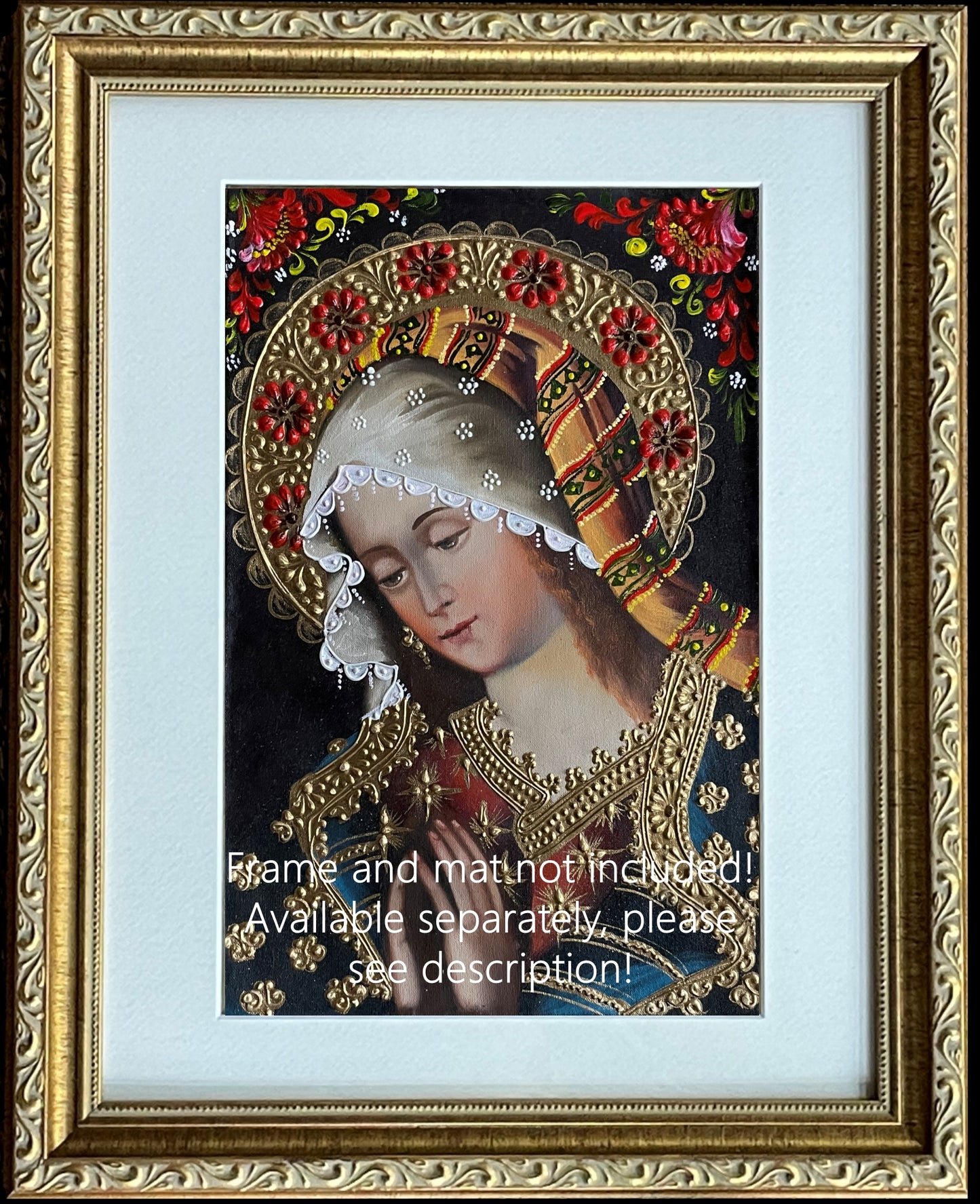 Madonna Virgin Mary Original Painting Oil on Canvas Cusco School 7 3/8 x 11 1/4 CS52517
