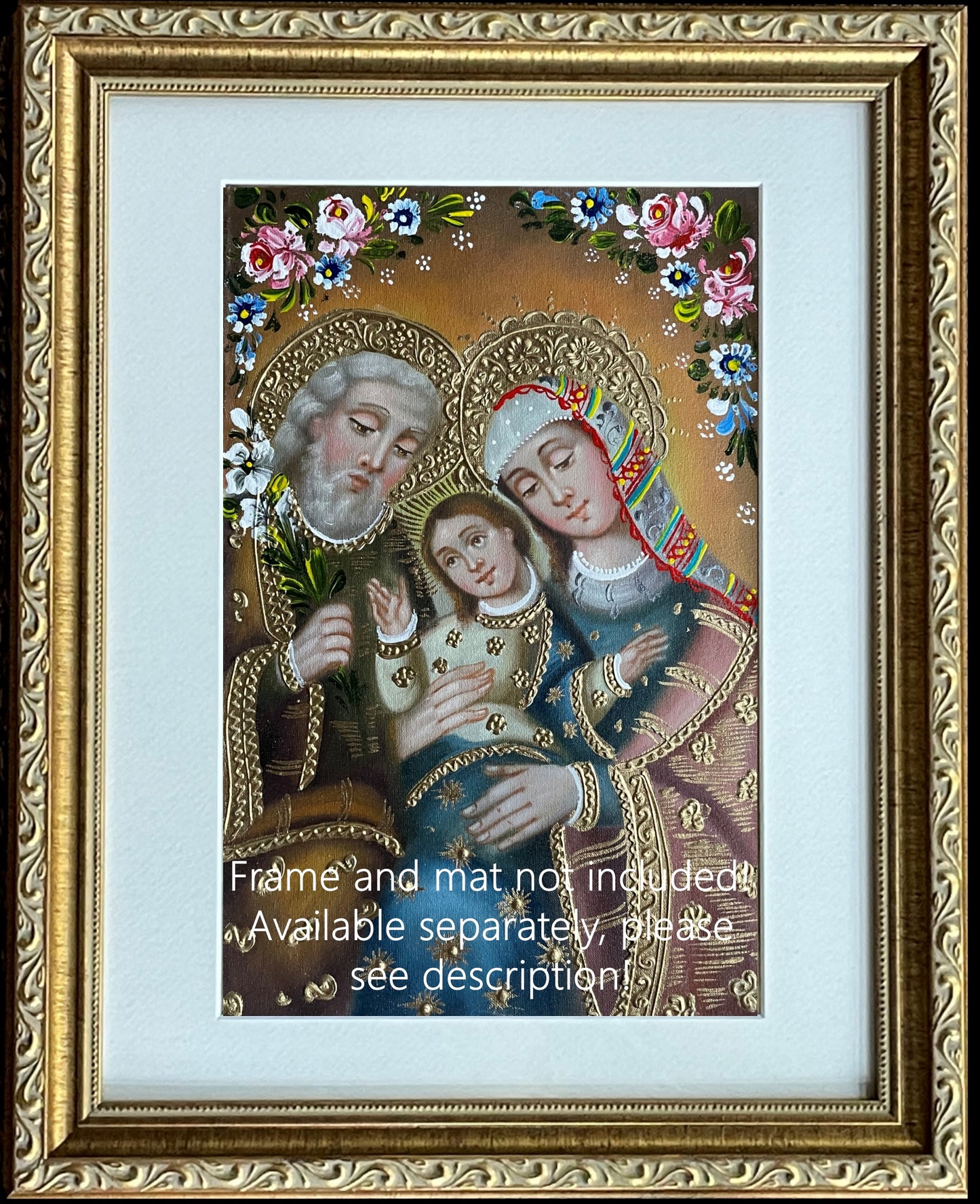 Sacred Family Original Painting Oil on Canvas Cusco School 7 3/8 x 11 1/4 CS52518