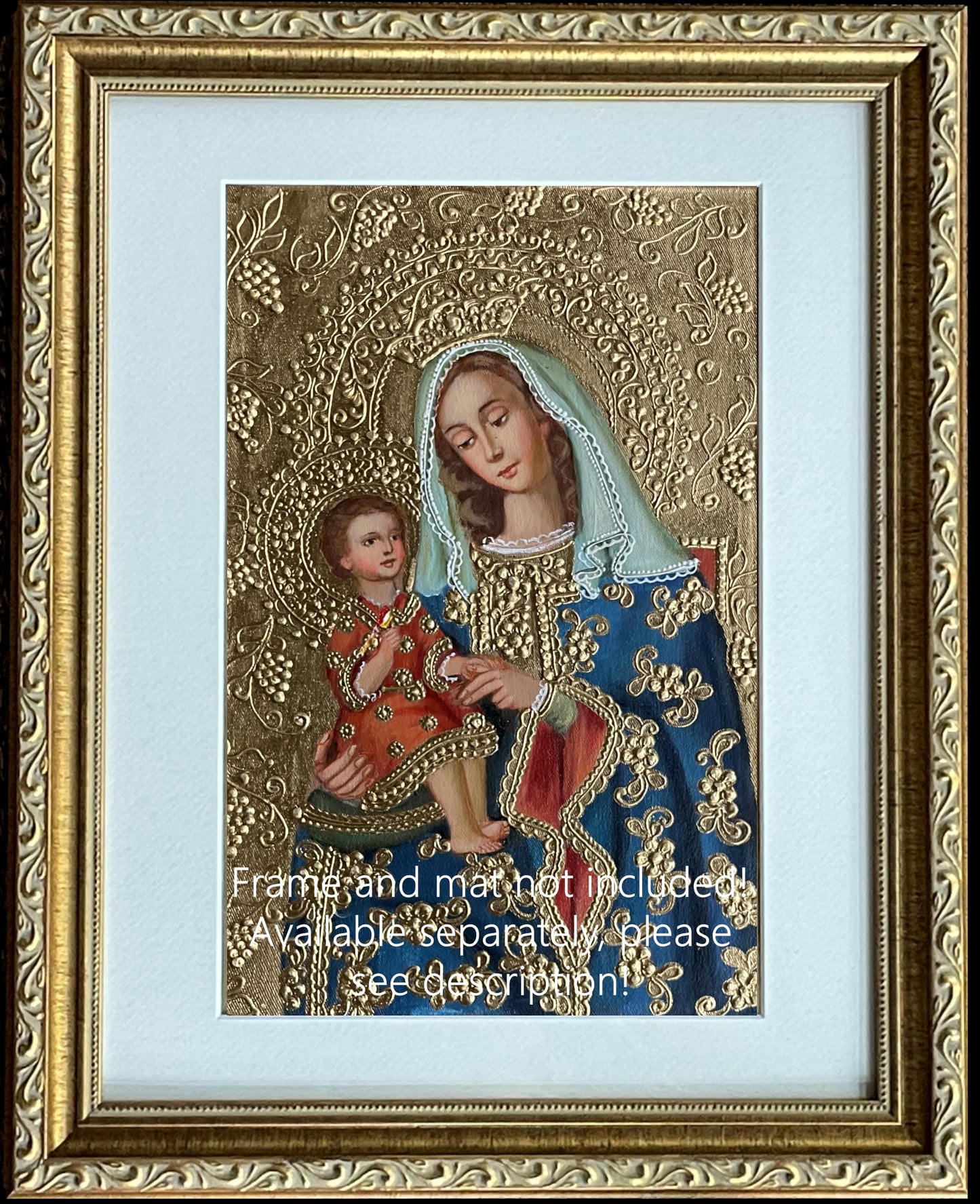 Madonna and Child Original Painting Oil on Canvas Cusco School 7 3/8 x 11 1/4 CS52521
