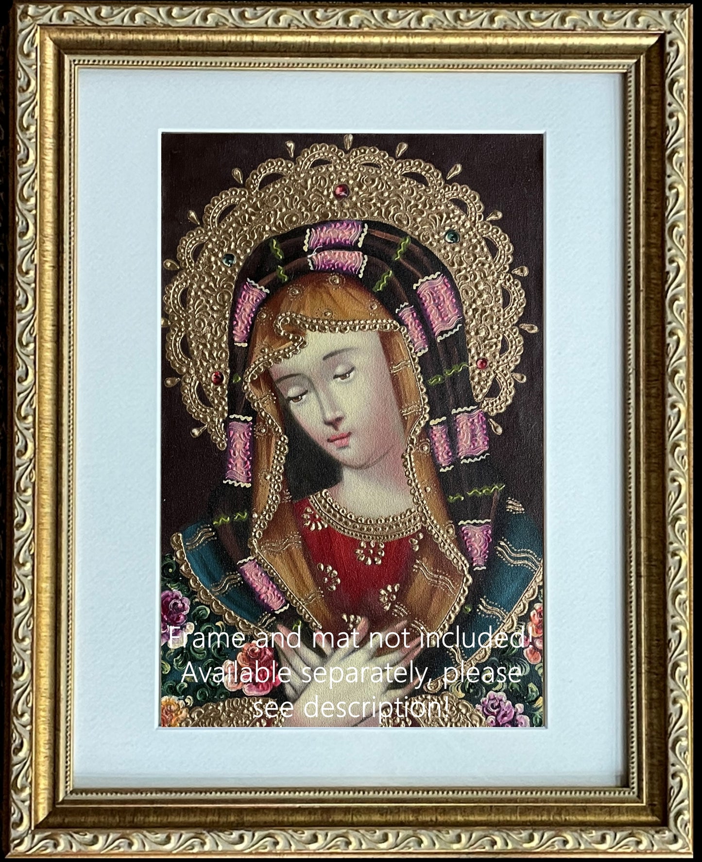Madonna Virgin Mary Original Painting Oil on Canvas Cusco School 7 3/8 x 11 1/4 CS52523