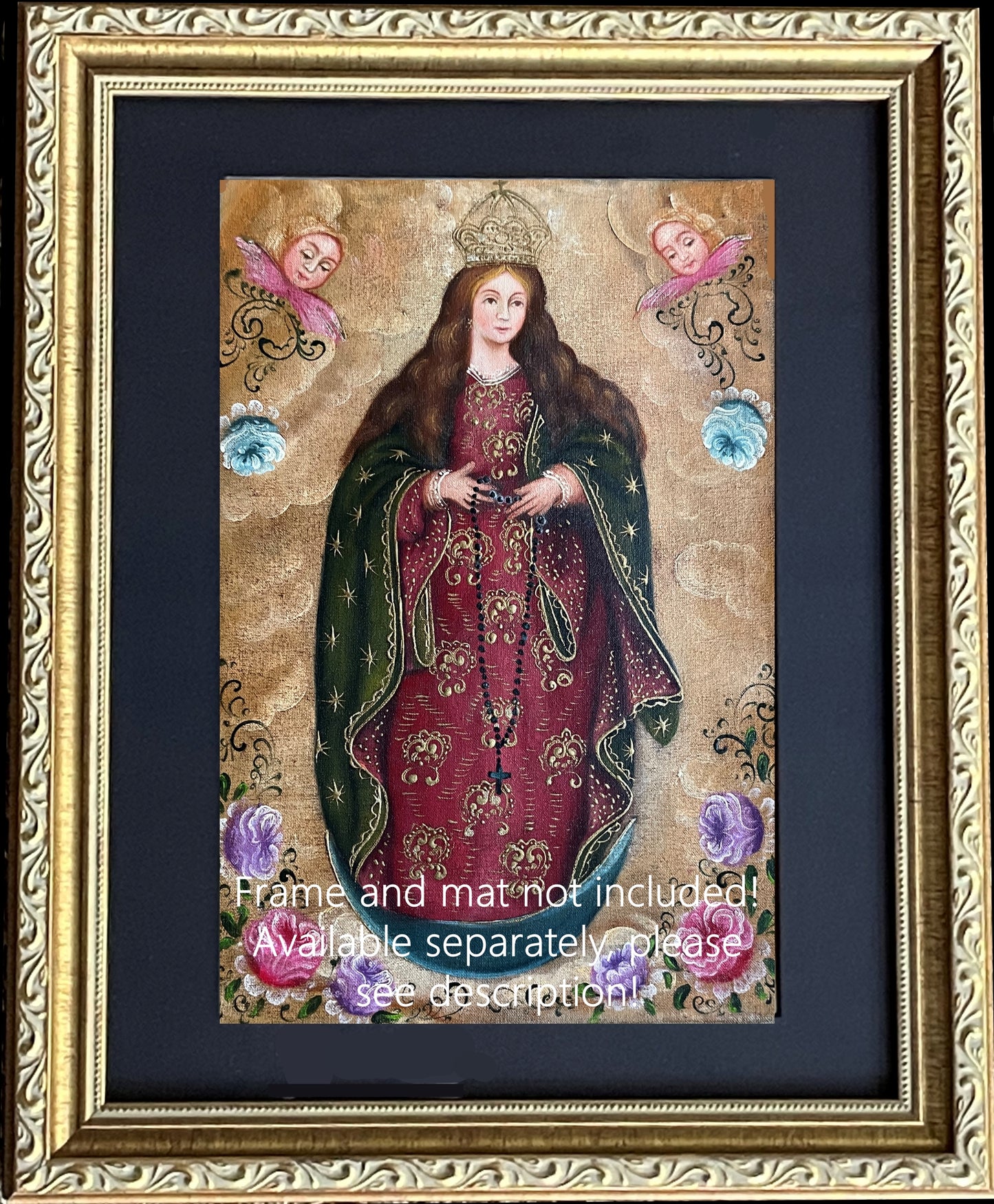 Madonna Virgin Mary Original Painting Oil on Canvas Cusco School 7 3/8 x 11 1/4 CS52524