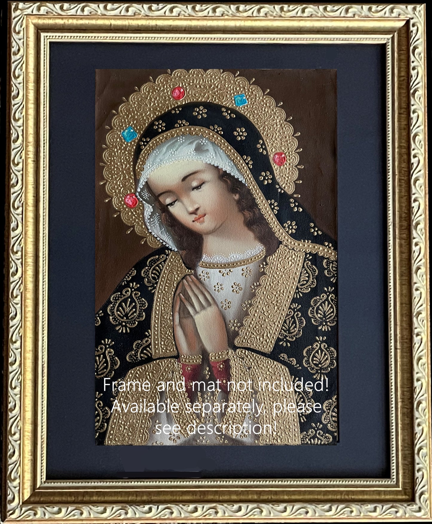 Madonna Virgin Mary Original Painting Oil on Canvas Cusco School 7 3/8 x 11 1/4 CS52525