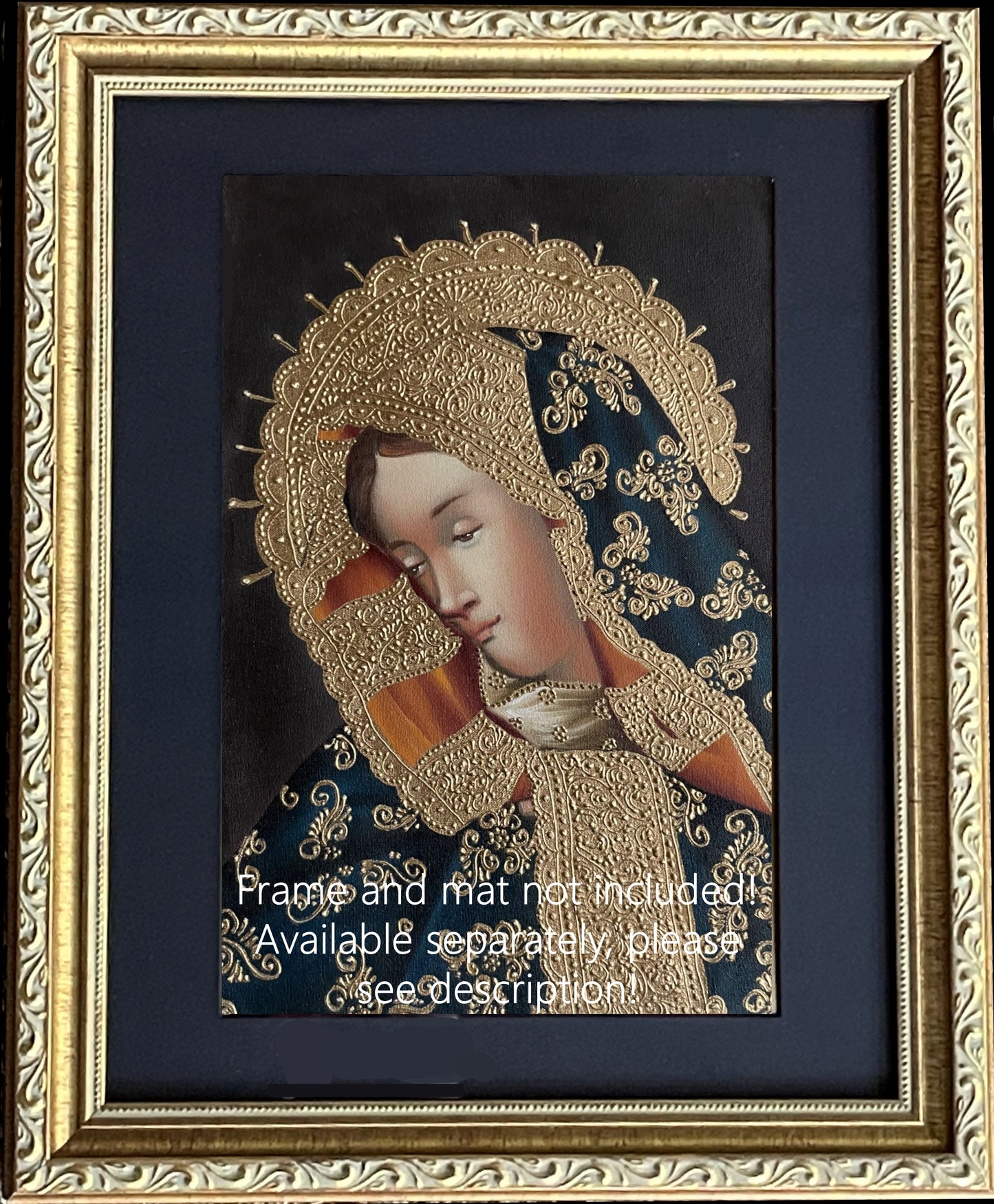 Madonna Virgin Mary Original Painting Oil on Canvas Cusco School 7 3/8 x 11 1/4 CS52526