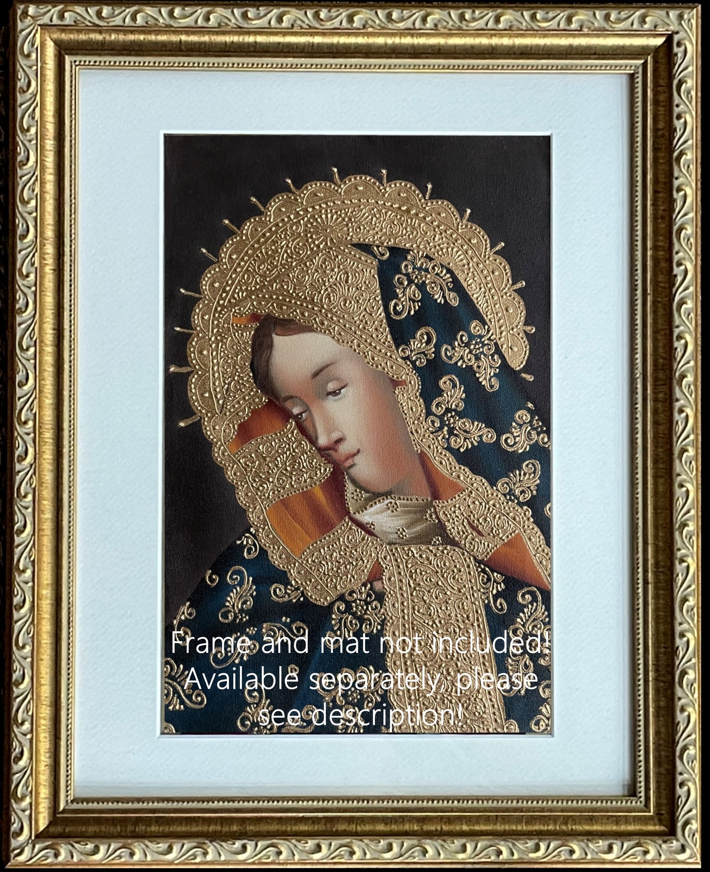 Madonna Virgin Mary Original Painting Oil on Canvas Cusco School 7 3/8 x 11 1/4 CS52526