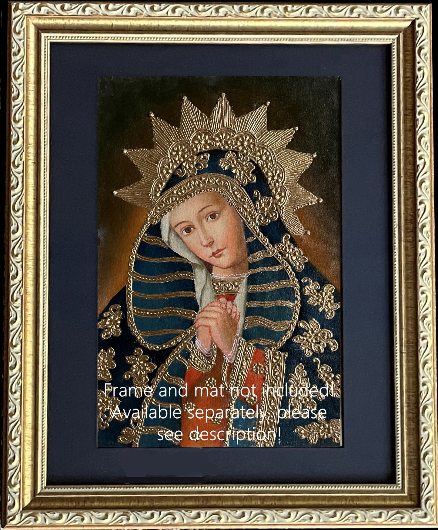 Madonna Virgin Mary Original Painting Oil on Canvas Cusco School 7 3/8 x 11 1/4 CS52531