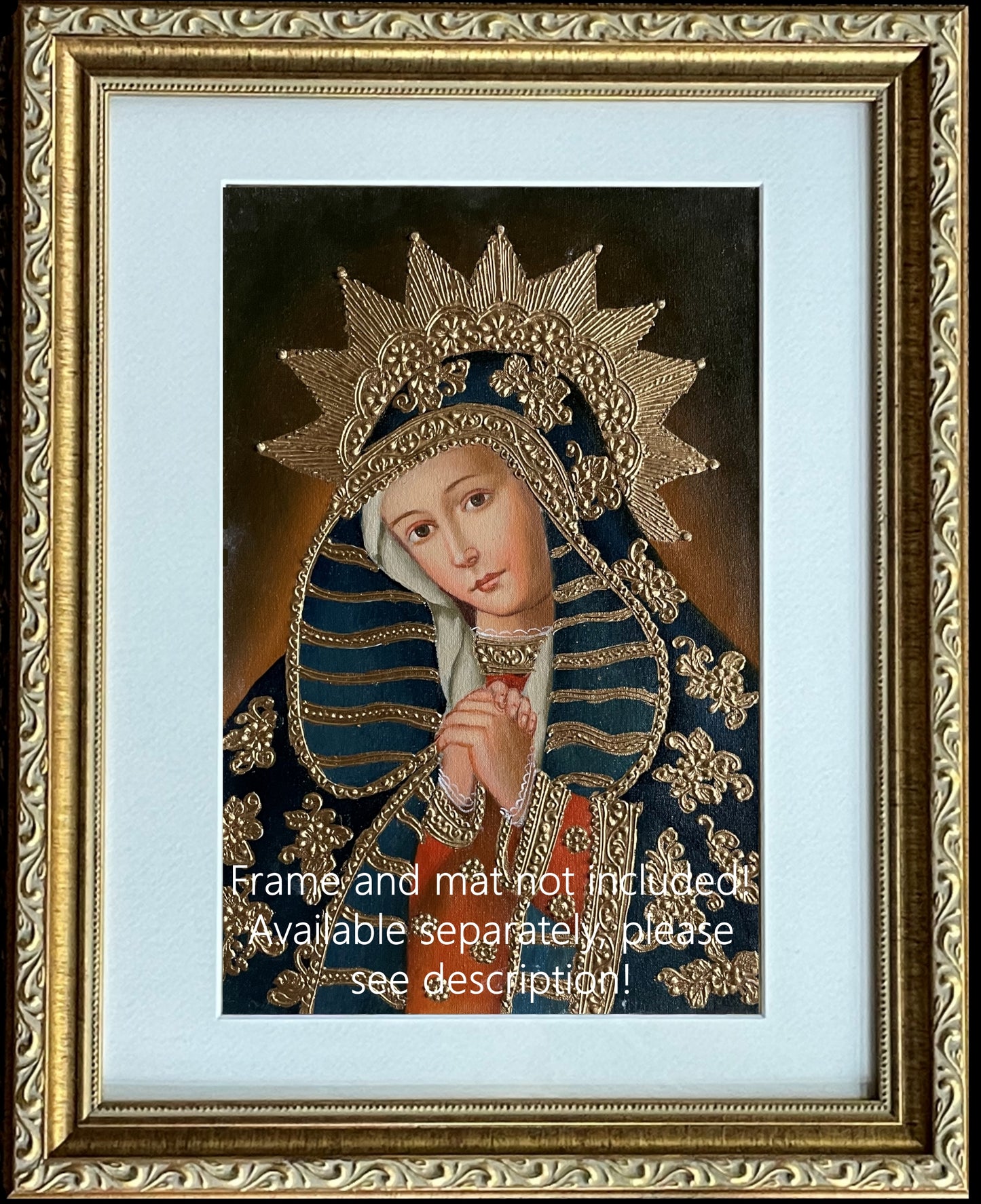 Madonna Virgin Mary Original Painting Oil on Canvas Cusco School 7 3/8 x 11 1/4 CS52531
