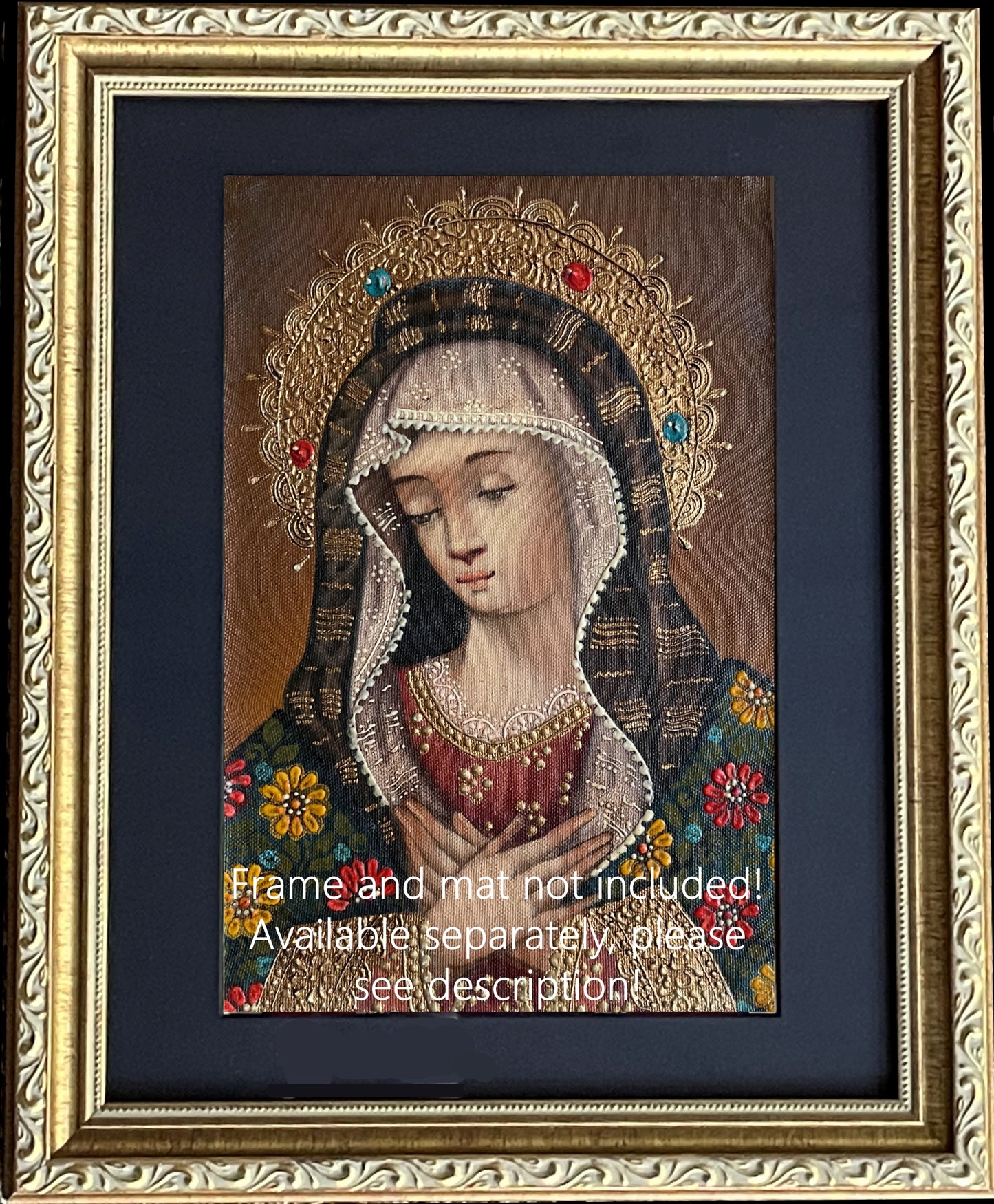 Madonna Virgin Mary Original Painting Oil on Canvas Cusco School 7 3/8 x 11 1/4 CS52532