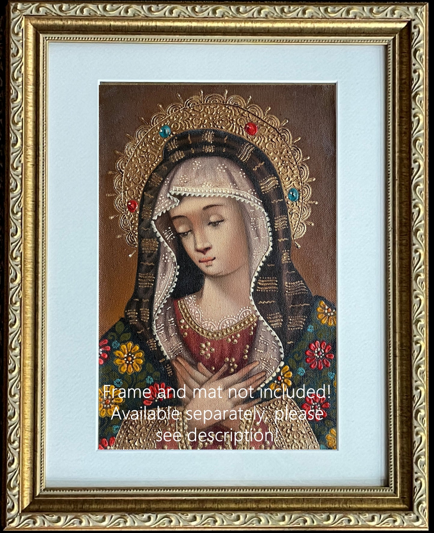 Madonna Virgin Mary Original Painting Oil on Canvas Cusco School 7 3/8 x 11 1/4 CS52532