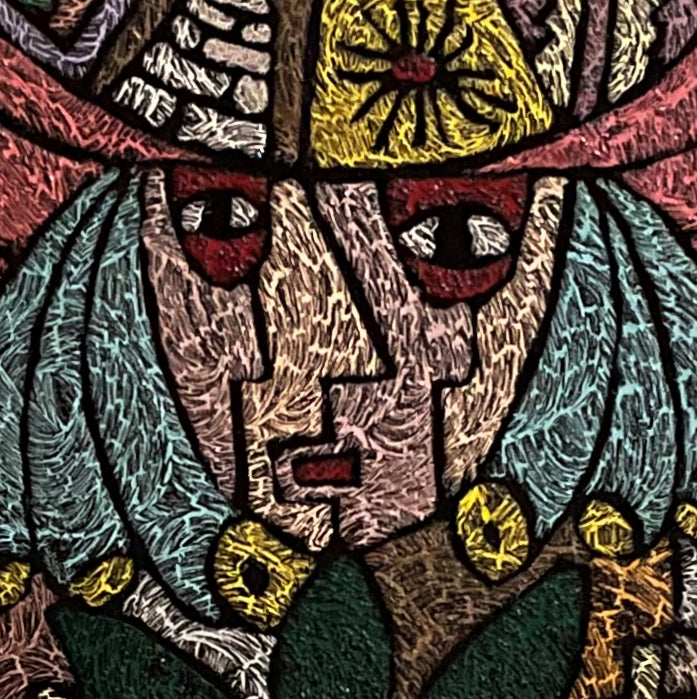 Shaman Painting on Leather Coca Leaf Kintu Owl lInca Calendar 7 1/2 x19 1/2 Peru Sacred Valley (Copy)