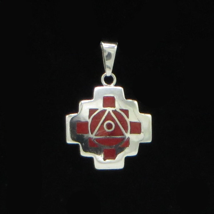 Reversible Chakana Pendant Peru 950 Silver and Stone Inlay Sacred Valley PJV31