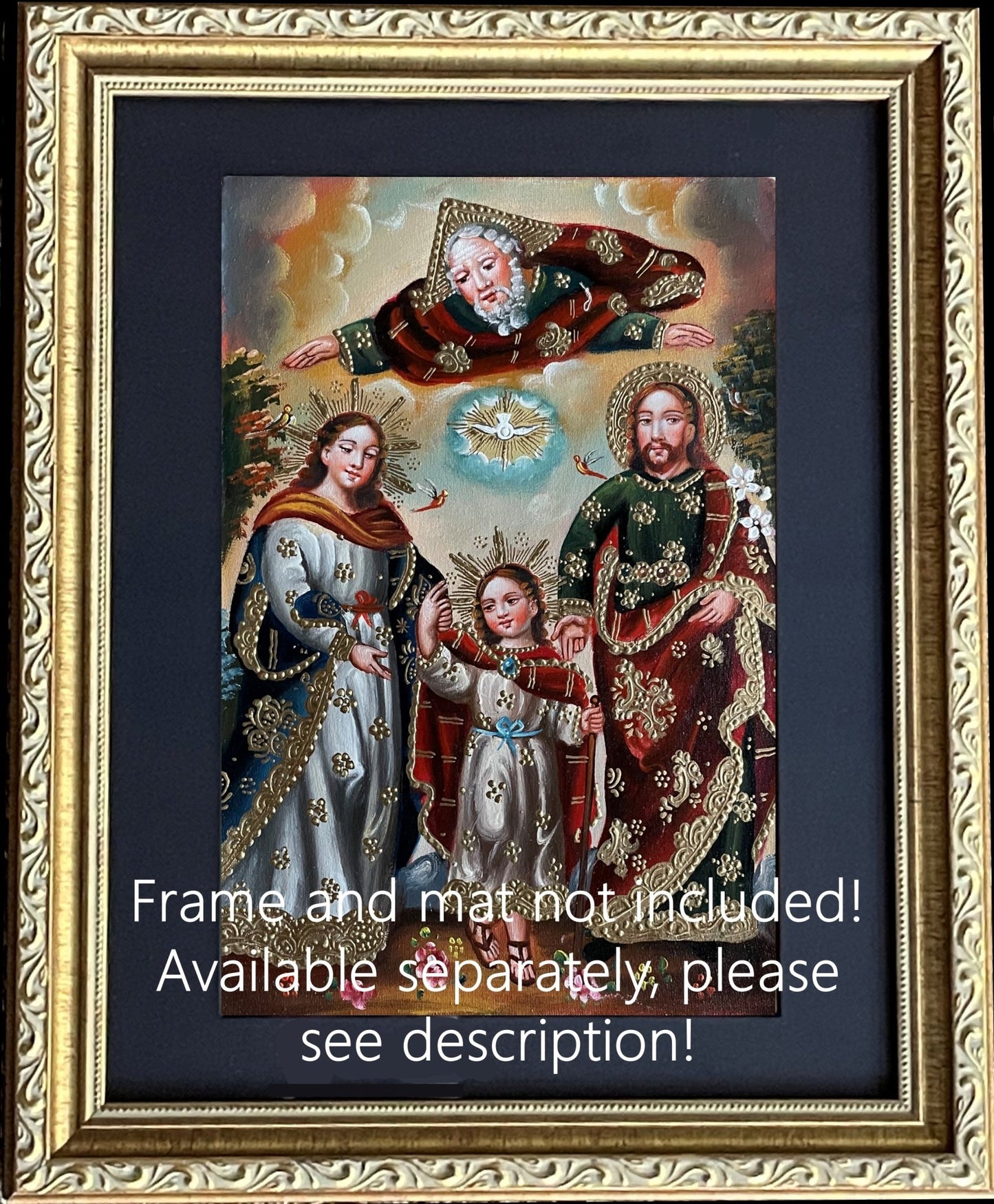 Sacred Family Original Painting Oil on Canvas Cusco School 7 3/8 x 11 1/4 CS52515 - Shaman Things