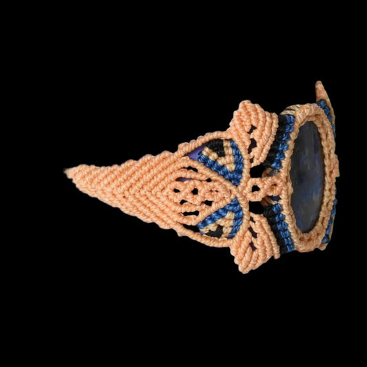 Shipibo Macrame Bracelet Lapis Lazuli Amazon Region Peru B52509 - Shaman Things