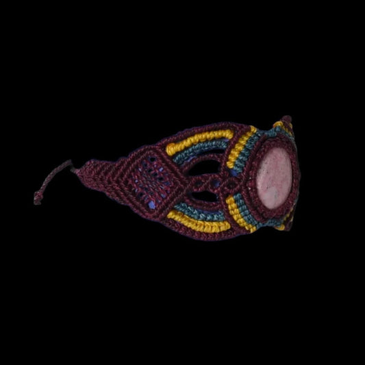 Shipibo Macrame Bracelet Rose Quartz Amazon Region Peru B52502 - Shaman Things