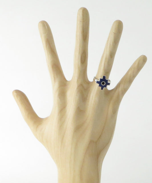 Chakana ring silver Peru Sacred Valley blue stone inlay silver band 