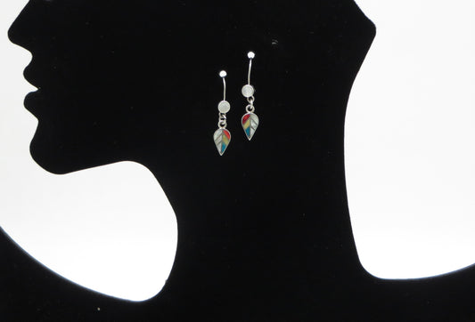 Coca Leaf Earrings 950 Silver and Stone Inlay Peru Sacred Valley EH2