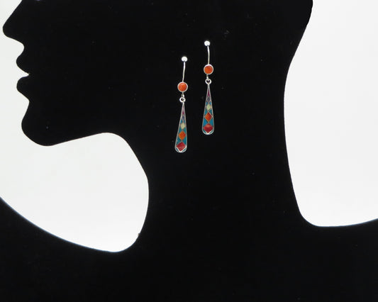 Incan Calendar Earrings 950 Silver and Stone Inlay Peru Sacred Valley EH6