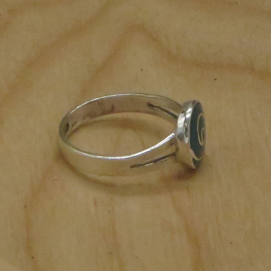 Pachamama Spiral ring silver Peru Sacred Valley Blue green inlay silver band 