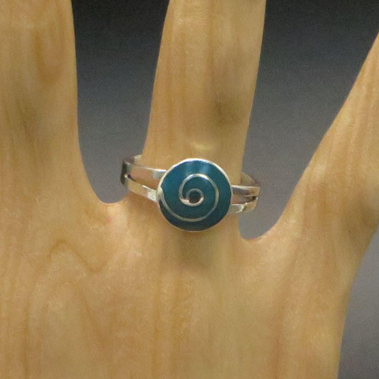 Pachamama Spiral ring silver Peru Sacred Valley Blue green inlay silver band 
