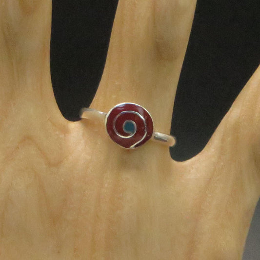 Pachamama Spiral ring silver Peru Sacred Valley red inlay silver band 