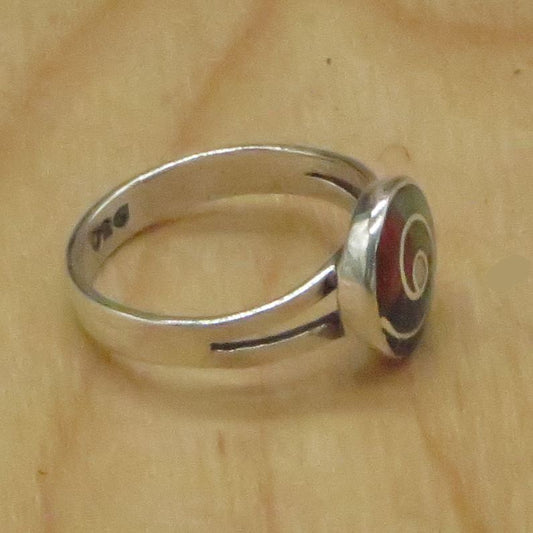 Pachamama Spiral Ring Size 7.5 Peru 950 Silver and Stone Inlay Sacred Valley RJVB14