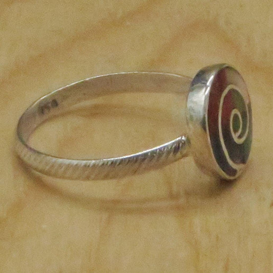 Pachamama Spiral ring silver Peru Sacred Valley multi color stone inlay silver band