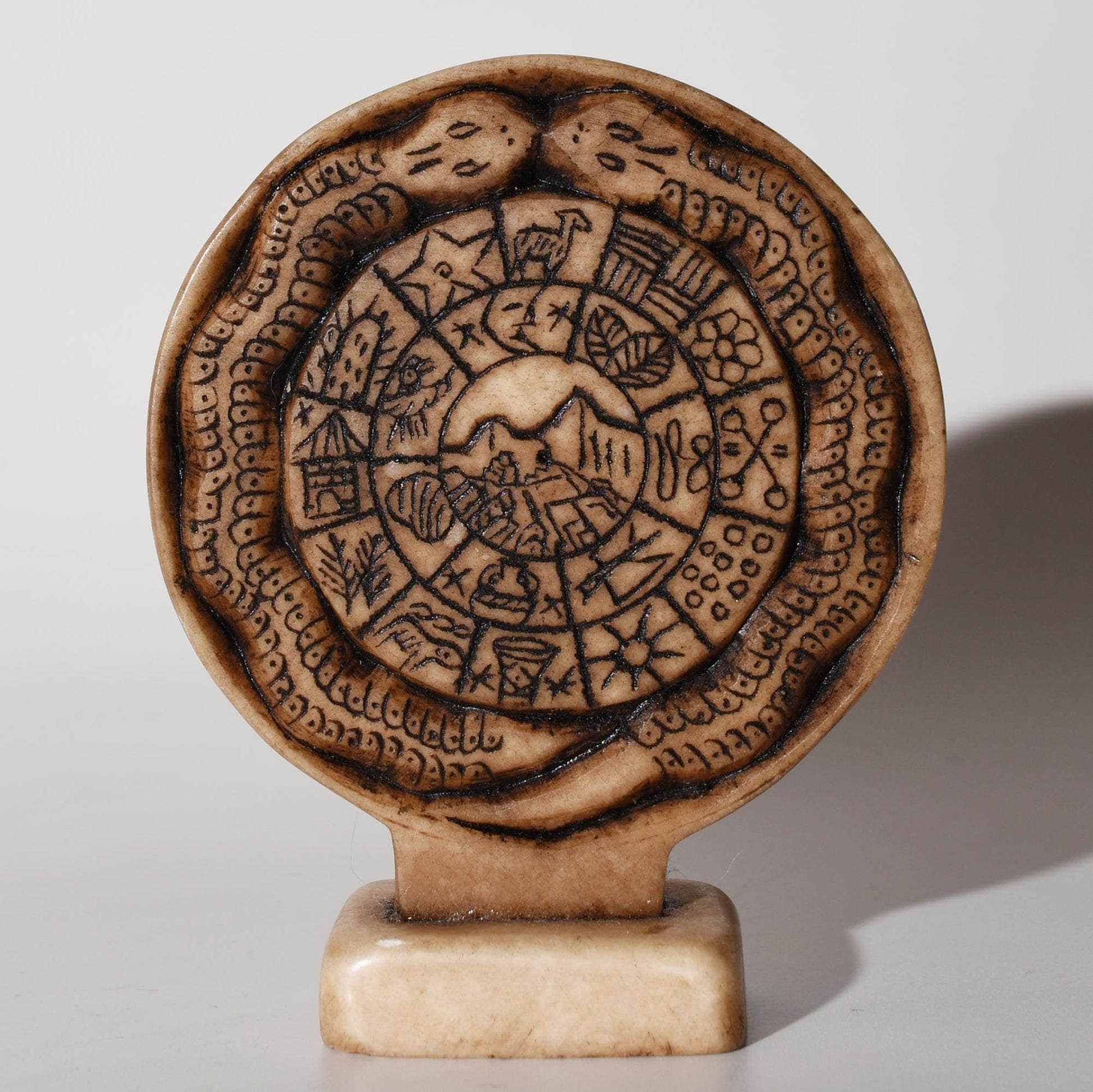 Alabaster Carving Inca Calendar Snake hand carved Sacred Valley Peru S52526 - Shaman Things