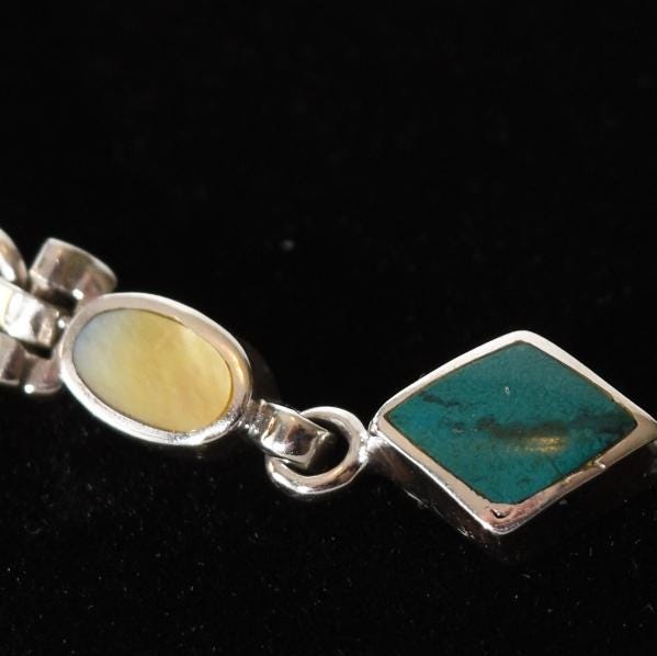 Bracelet Multi - colored Stones Peru 950 Silver Sacred Valley B52505 - Shaman Things