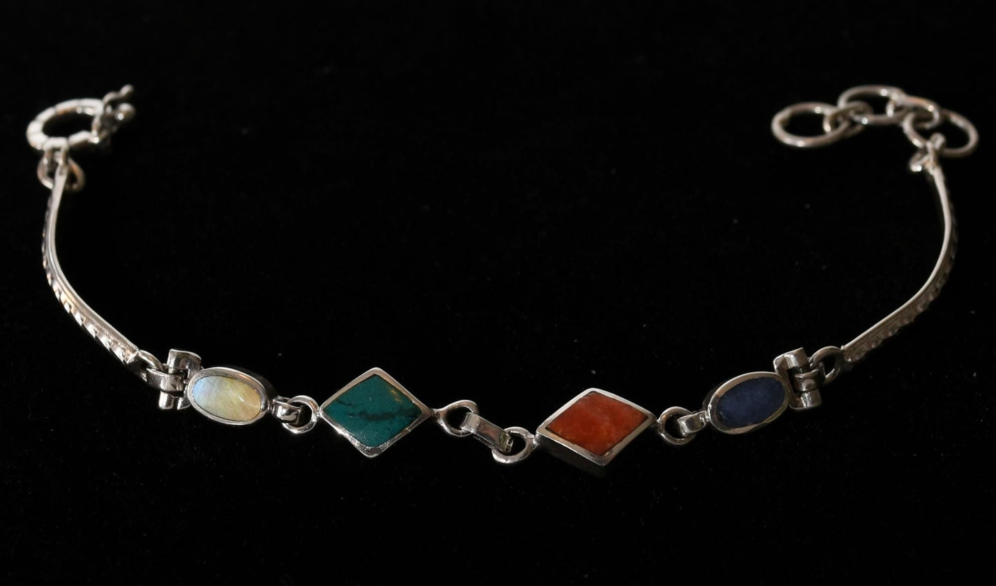 Bracelet Multi - colored Stones Peru 950 Silver Sacred Valley B52505 - Shaman Things