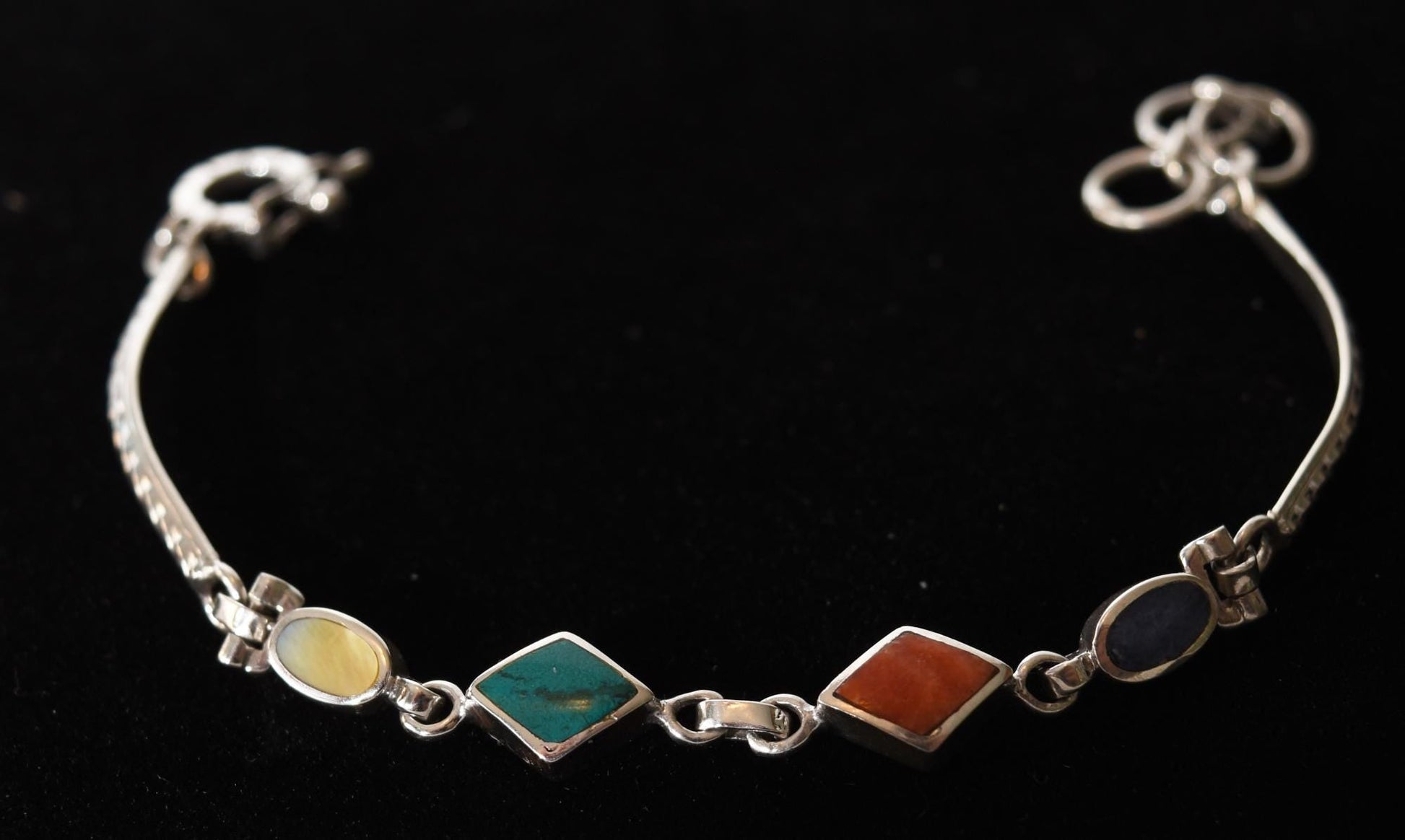 Bracelet Multi - colored Stones Peru 950 Silver Sacred Valley B52505 - Shaman Things