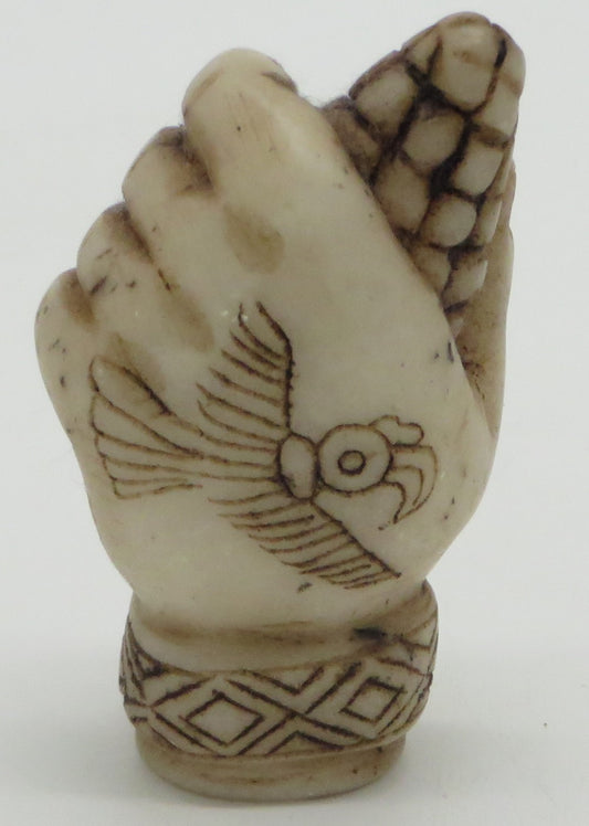 Alabaster Caliza Stone Offering Hand Holding Corn Sacred Valley Peru